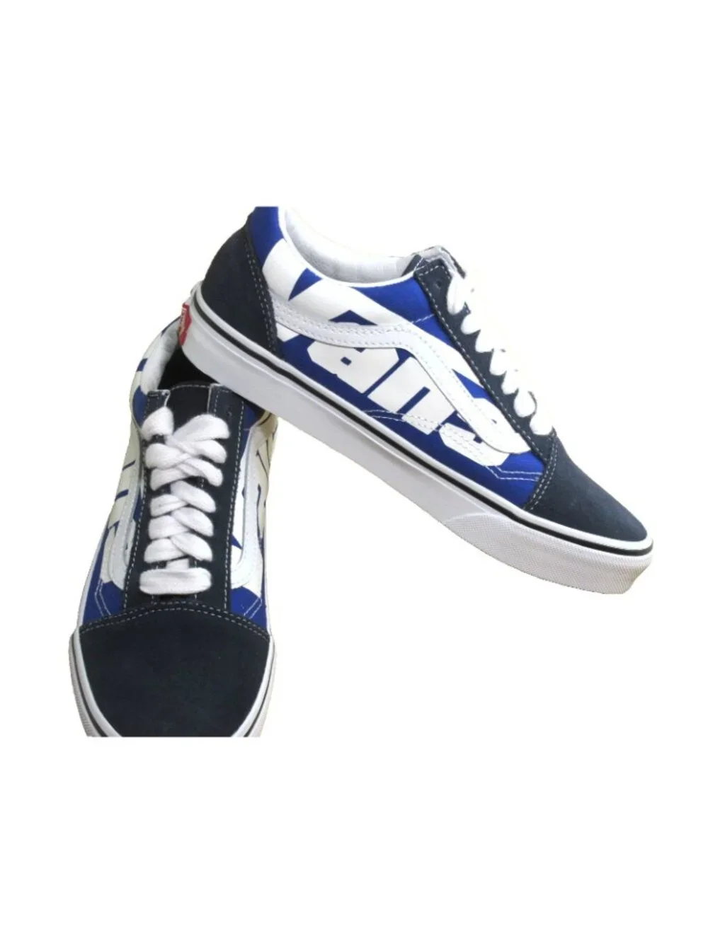 Vans Men's Old Skool Jumbo VANS Logo Blue White Canvas Suede shoes Size 9